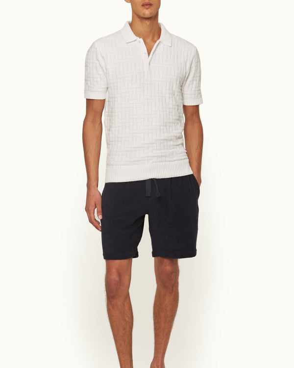 Orlebar Brown Orlebar Brown | Men's Tailored Fit Jacquard Boucle Organic Cotton Polo Shirt In Thasos Beach – ORLEBAR BROWN