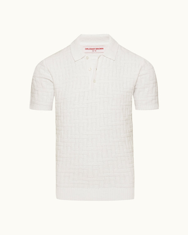 orlebar brown Orlebar Brown | Men's Tailored Fit Jacquard Boucle Organic Cotton Polo Shirt in Thasos Beach – ORLEBAR BROWN