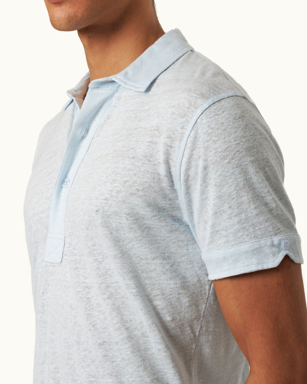 Orlebar Brown Orlebar Brown | Men's Tailored Fit Linen Polo Shirt In Springwater Blue – ORLEBAR BROWN