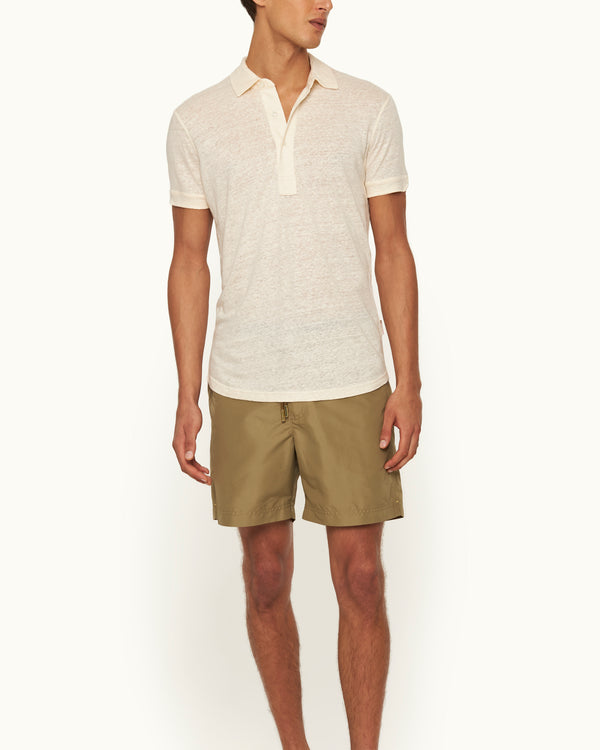 Orlebar Brown Orlebar Brown | Men's Tailored Fit Linen Polo Shirt In Latte Cream – ORLEBAR BROWN
