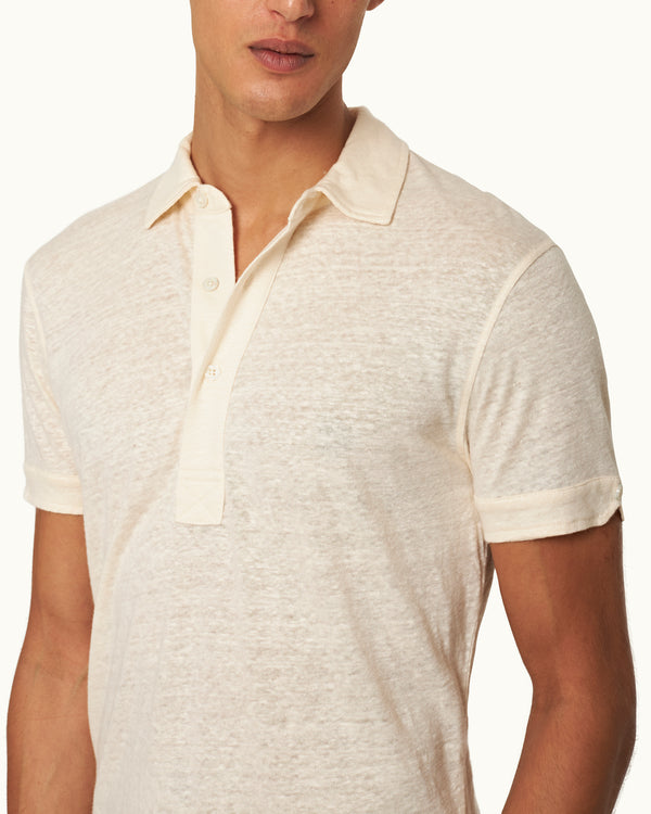 Orlebar Brown Orlebar Brown | Men's Tailored Fit Linen Polo Shirt In Latte Cream – ORLEBAR BROWN