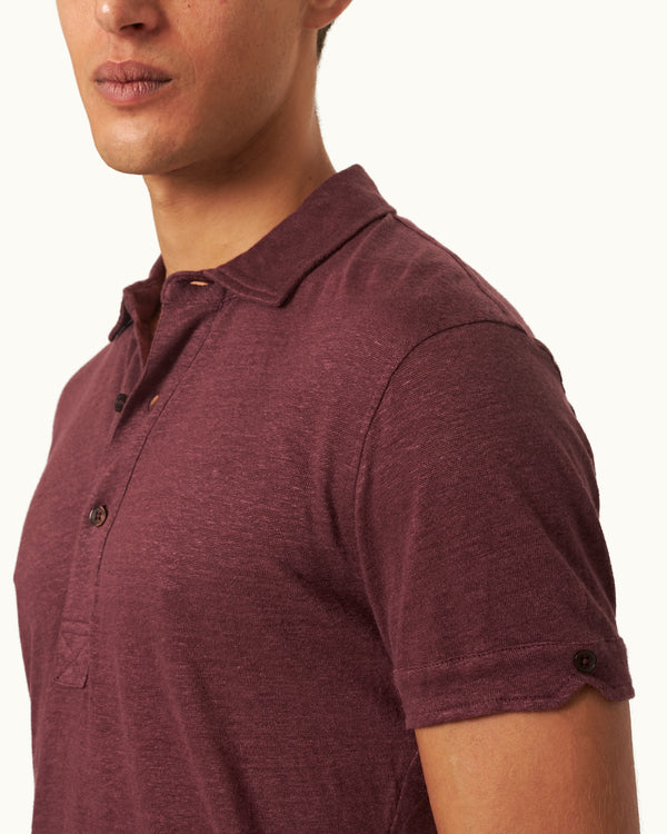 Orlebar Brown Orlebar Brown | Men's Tailored Fit Linen Polo Shirt In Damson Red – ORLEBAR BROWN