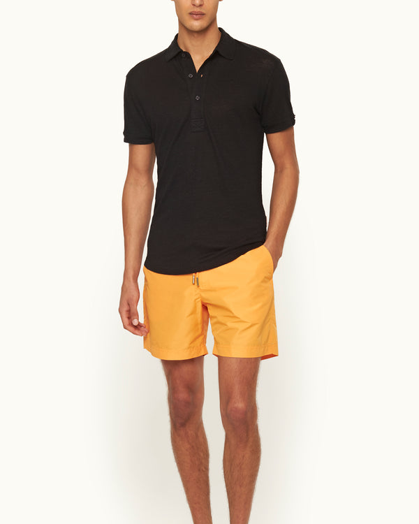 Orlebar Brown Orlebar Brown | Men's Tailored Fit Linen Polo Shirt In Black – ORLEBAR BROWN
