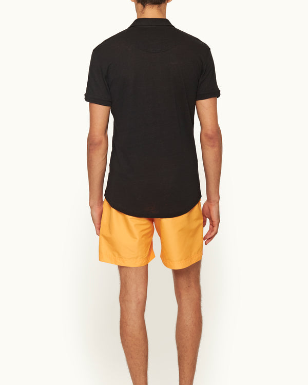 Orlebar Brown Orlebar Brown | Men's Tailored Fit Linen Polo Shirt In Black – ORLEBAR BROWN