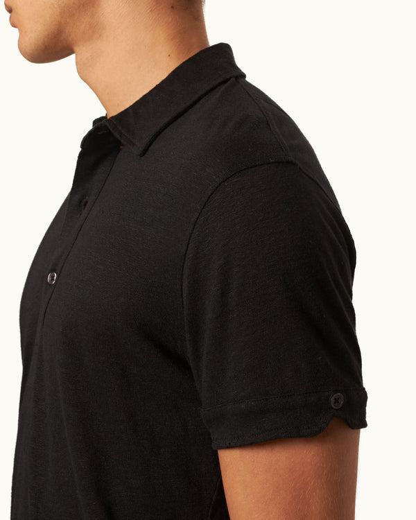Orlebar Brown Orlebar Brown | Men's Tailored Fit Linen Polo Shirt In Black – ORLEBAR BROWN