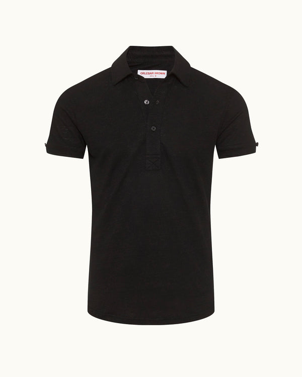 orlebar brown Orlebar Brown | Men's Tailored Fit Linen Polo Shirt in Black – ORLEBAR BROWN