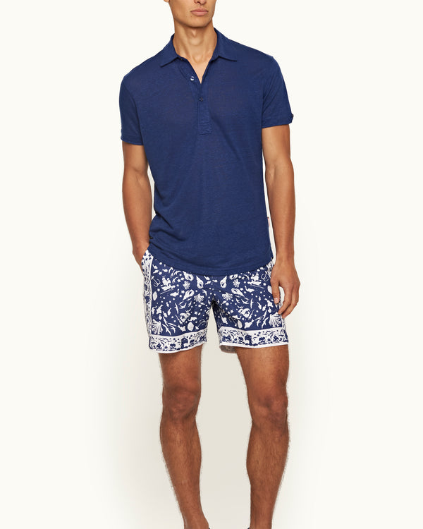 Orlebar Brown Orlebar Brown | Men's Tailored Fit Linen Polo Shirt In River Blue – ORLEBAR BROWN