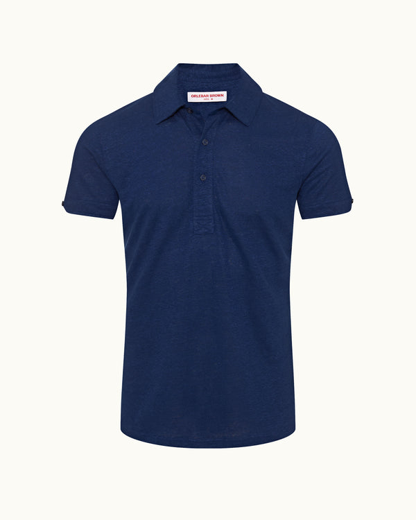 orlebar brown Orlebar Brown | Men's Tailored Fit Linen Polo Shirt in River Blue – ORLEBAR BROWN