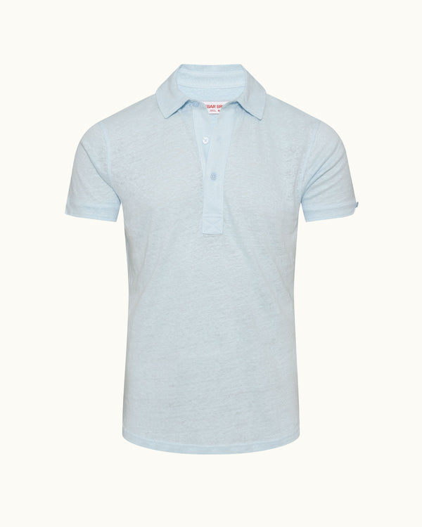 orlebar brown Orlebar Brown | Men's Tailored Fit Linen Polo Shirt in Springwater Blue – ORLEBAR BROWN orlebar brown Orlebar Brown | Men's Tailored Fit Linen Polo Shirt in Springwater Blue – ORLEBAR BROWN