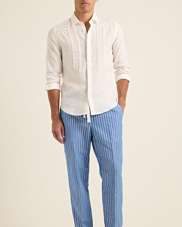 Orlebar Brown Orlebar Brown | Men's Tailored Fit Linen Shirt With Leaf Applique In White – ORLEBAR BROWN