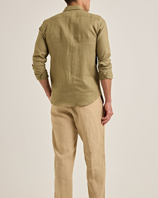 Orlebar Brown Orlebar Brown | Men's Tailored Fit Linen Shirt With Pleated Bib In Agave Green – ORLEBAR BROWN
