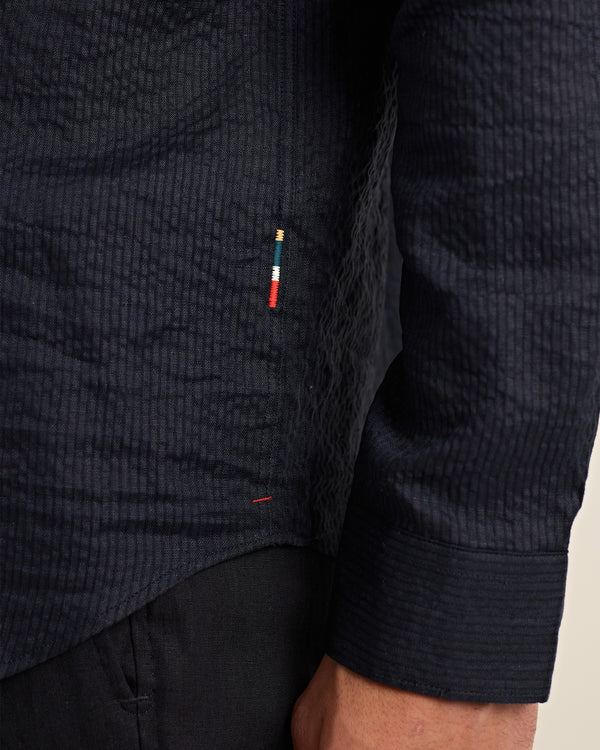 Orlebar Brown Orlebar Brown | Men's Tailored Fit Linen Shirt With Pleated Bib In Night Iris – ORLEBAR BROWN