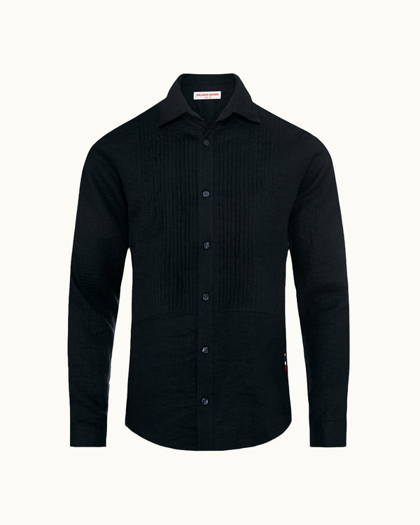 orlebar brown Orlebar Brown | Men's Tailored Fit Linen Shirt With Pleated Bib In Night Iris – ORLEBAR BROWN