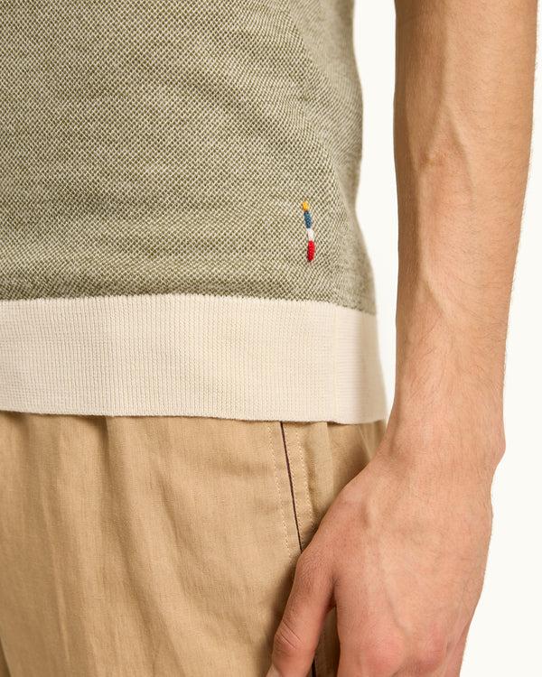 Orlebar Brown Orlebar Brown | Men's Tailored Fit Mixed Texture Knit Polo Shirt In Khaki Green/White Sand – ORLEBAR BROWN