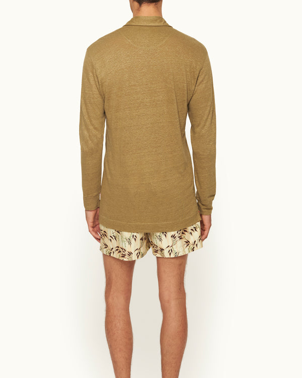 Orlebar Brown Orlebar Brown | Men's Tailored Fit Resort Collar Long-Sleeve Linen Polo Shirt In Agave Green – ORLEBAR BROWN