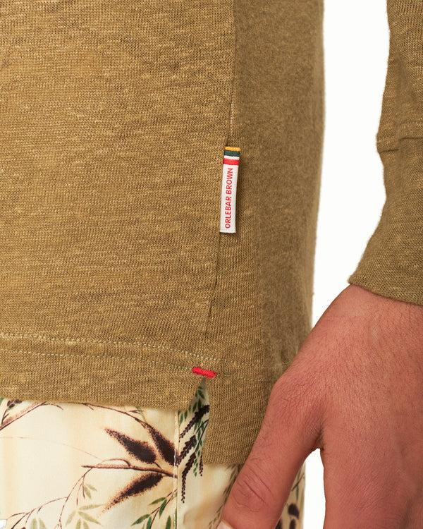 Orlebar Brown Orlebar Brown | Men's Tailored Fit Resort Collar Long-Sleeve Linen Polo Shirt In Agave Green – ORLEBAR BROWN