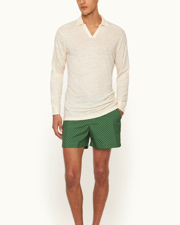 Orlebar Brown Orlebar Brown | Men's Tailored Fit Resort Collar Long-Sleeve Linen Polo Shirt In Latte Cream – ORLEBAR BROWN