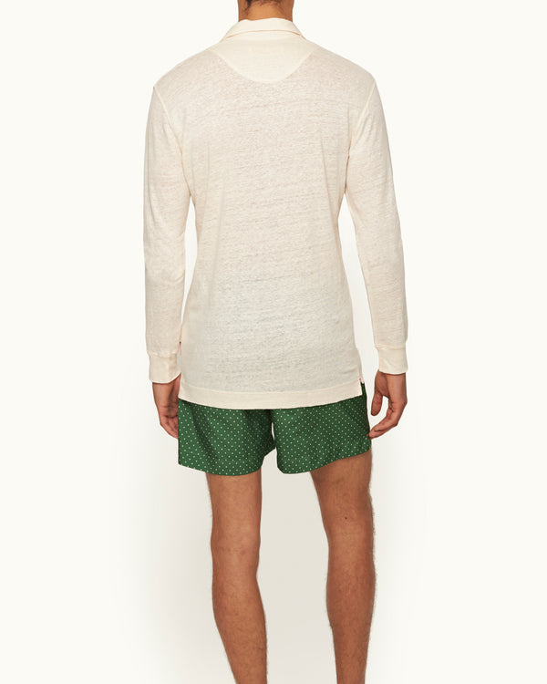 Orlebar Brown Orlebar Brown | Men's Tailored Fit Resort Collar Long-Sleeve Linen Polo Shirt In Latte Cream – ORLEBAR BROWN