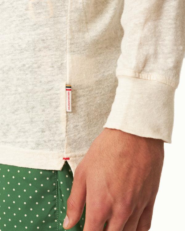 Orlebar Brown Orlebar Brown | Men's Tailored Fit Resort Collar Long-Sleeve Linen Polo Shirt In Latte Cream – ORLEBAR BROWN