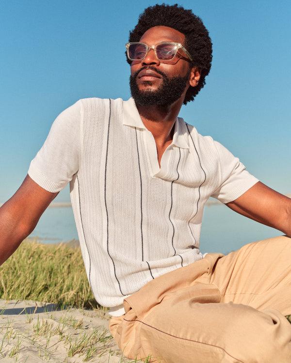 Orlebar Brown Orlebar Brown | Men's Tailored Fit Resort Collar Polo Shirt In White Stripe – ORLEBAR BROWN