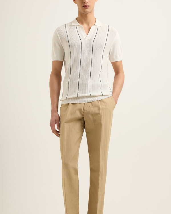 Orlebar Brown Orlebar Brown | Men's Tailored Fit Resort Collar Polo Shirt In White Stripe – ORLEBAR BROWN