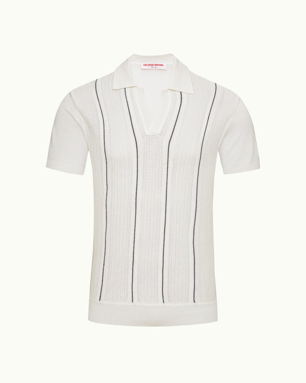 orlebar brown Orlebar Brown | Men's Tailored Fit Resort Collar Polo Shirt in White Stripe – ORLEBAR BROWN