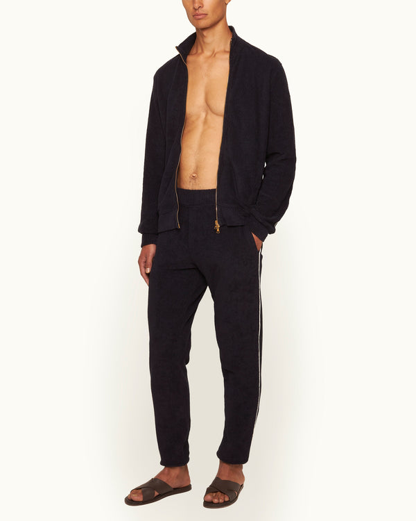 Orlebar Brown Orlebar Brown | Men's Tailored Fit Scaramanga Towelling Sweatpants In Dark Blue | 007 Gold Collection – ORLEBAR BROWN