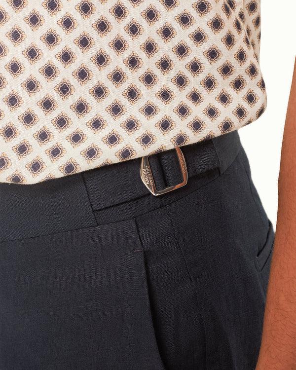 Orlebar Brown Orlebar Brown | Men's Tailored Fit Smart Italian Linen Trousers In Night Iris Blue – ORLEBAR BROWN