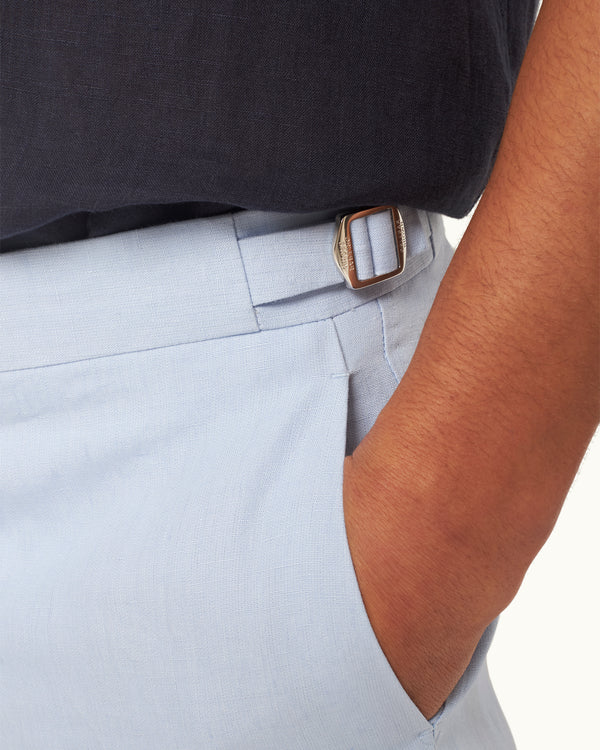 Orlebar Brown Orlebar Brown | Men's Tailored Fit Smart Italian Linen Trousers In Springwater Blue – ORLEBAR BROWN