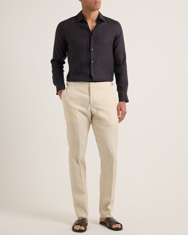 Orlebar Brown Orlebar Brown | Men's Tailored Fit Smart Italian Linen Trousers In Chai Colour – ORLEBAR BROWN