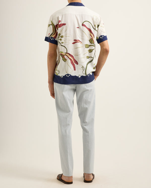 Orlebar Brown Orlebar Brown | Men's Tailored Fit Smart Italian Seersucker Trousers In Wave Blue/White Sand Stripe – ORLEBAR BROWN