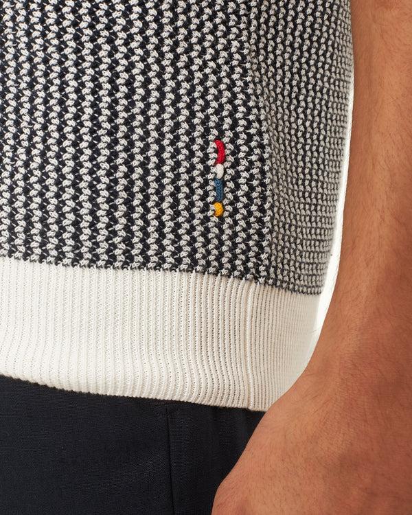 Orlebar Brown Orlebar Brown | Men's Tailored Fit Two-Colour Chevron Cotton Knit Polo Shirt In White Sand/Night Iris Blue – ORLEBAR BROWN