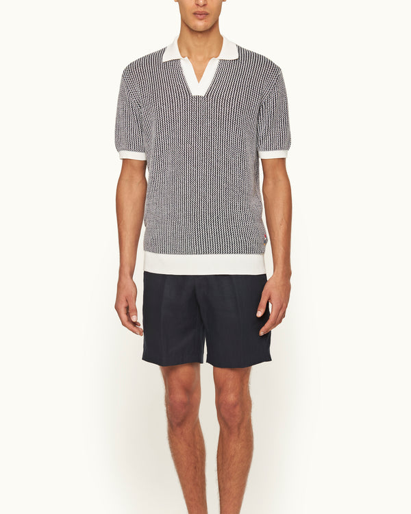 Orlebar Brown Orlebar Brown | Men's Tailored Fit Two-Colour Chevron Cotton Knit Polo Shirt In White Sand/Night Iris Blue – ORLEBAR BROWN