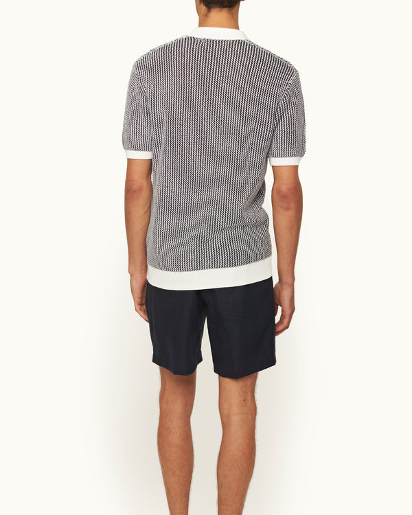 Orlebar Brown Orlebar Brown | Men's Tailored Fit Two-Colour Chevron Cotton Knit Polo Shirt In White Sand/Night Iris Blue – ORLEBAR BROWN
