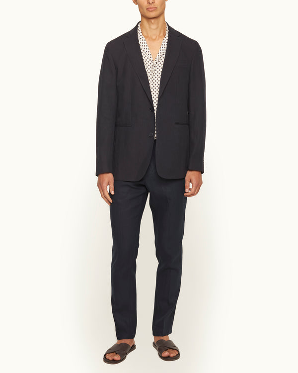 Orlebar Brown Orlebar Brown | Men's Tailored Fit Unstructured Two-Button Linen Blazer In Dark Navy – ORLEBAR BROWN