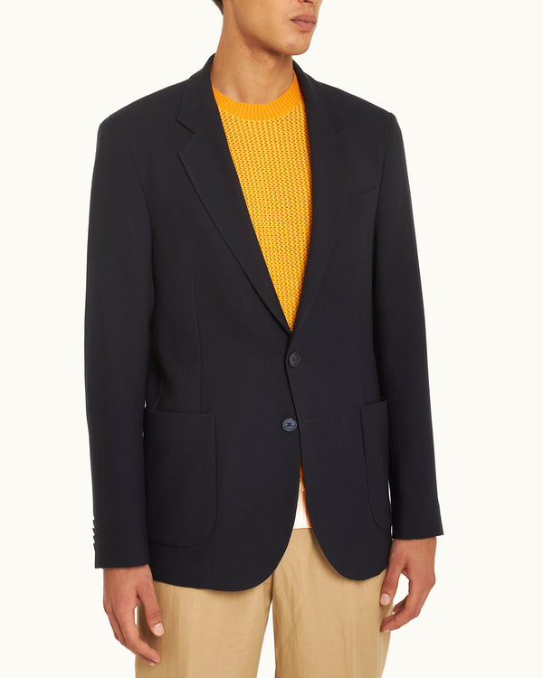 Orlebar Brown Orlebar Brown | Men's Tailored Fit Unstructured Two-Button Pique Blazer In Night Iris Blue – ORLEBAR BROWN