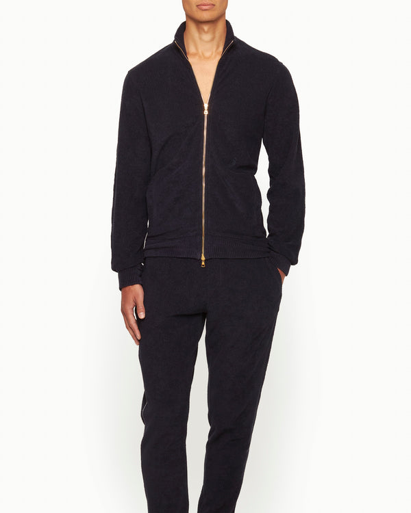 Orlebar Brown Orlebar Brown | Men's Zip-Thru Scaramanga Towelling Sweatshirt In Dark Blue | 007 Gold Collection – ORLEBAR BROWN