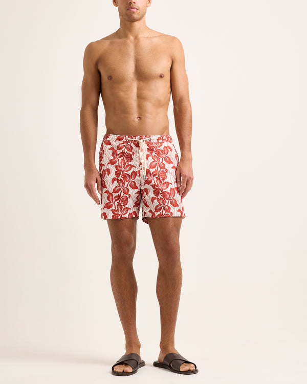 Orlebar Brown Orlebar Brown| Mid-Length Drawcord Swim Shorts With Exclusive Petralis Print In Summer Red – ORLEBAR BROWN