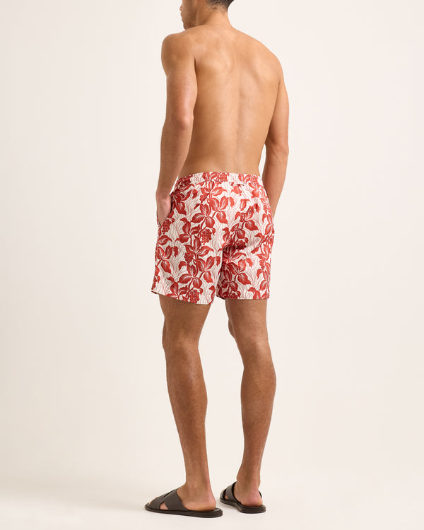 Orlebar Brown Orlebar Brown| Mid-Length Drawcord Swim Shorts With Exclusive Petralis Print In Summer Red – ORLEBAR BROWN