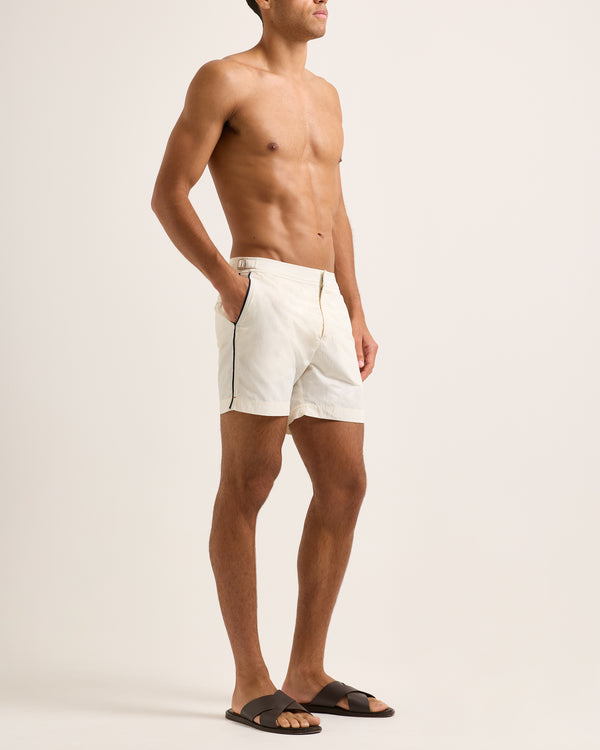 Orlebar Brown Orlebar Brown | Mid-Length Swim Shorts With Contrast Seam Piping In White Sand – ORLEBAR BROWN