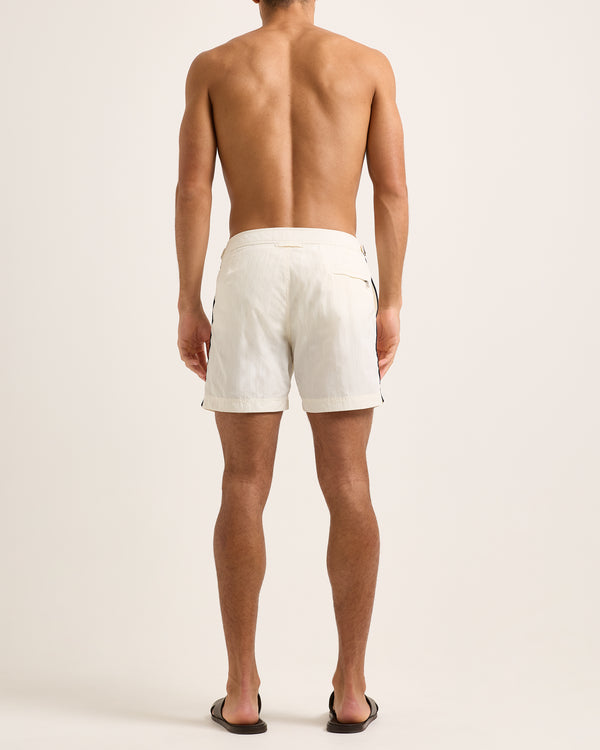 Orlebar Brown Orlebar Brown | Mid-Length Swim Shorts With Contrast Seam Piping In White Sand – ORLEBAR BROWN