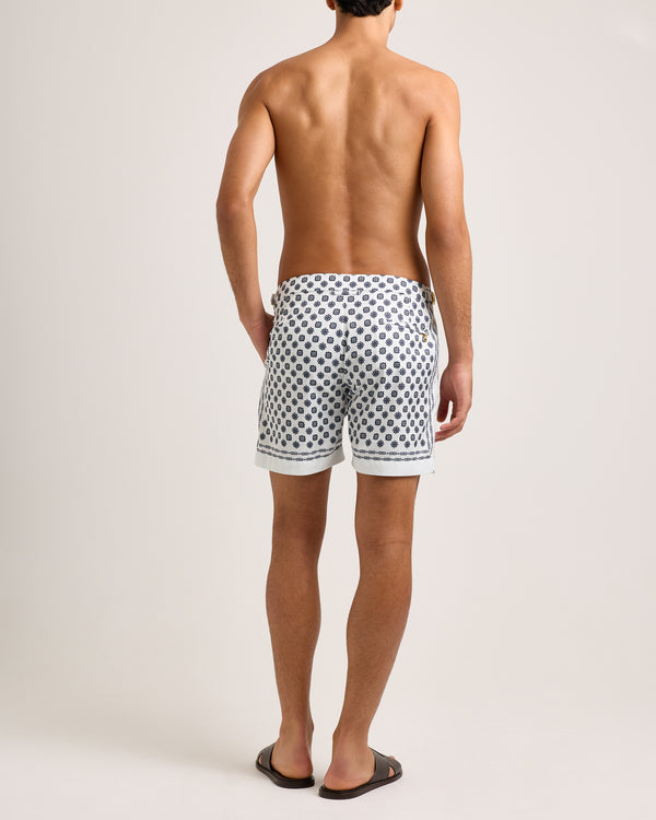 Orlebar Brown Orlebar Brown| Mid-Length Swim Shorts With Exclusive Luminis Print In White Sand – ORLEBAR BROWN