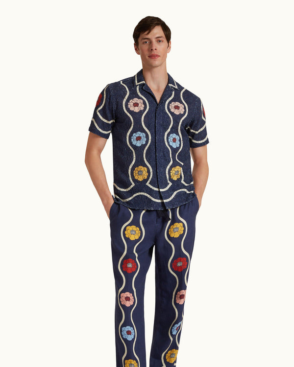 Orlebar Brown Orlebar Brown | Midnight Navy Broderie Anglaise Relaxed Fit Capri Collar Shirt – ORLEBAR BROWN