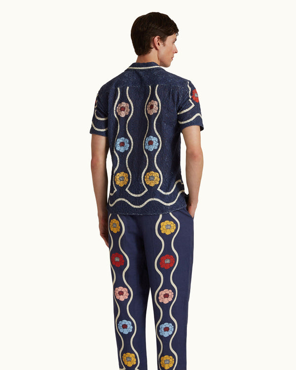 Orlebar Brown Orlebar Brown | Midnight Navy Broderie Anglaise Relaxed Fit Capri Collar Shirt – ORLEBAR BROWN