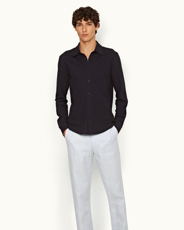 Orlebar Brown Orlebar Brown| Night Iris Classic Collar Cotton Pique Shirt – ORLEBAR BROWN