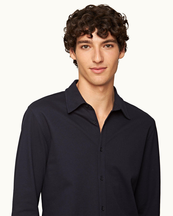 Orlebar Brown Orlebar Brown| Night Iris Classic Collar Cotton Pique Shirt – ORLEBAR BROWN