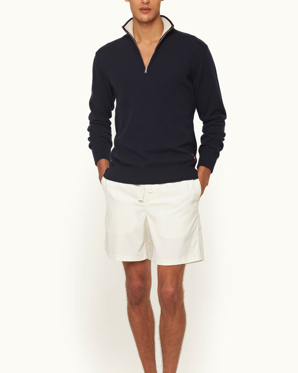Orlebar Brown Orlebar Brown | Night Iris Navy Men's Tailored Fit Half-Zip Cashmere Jumper – ORLEBAR BROWN