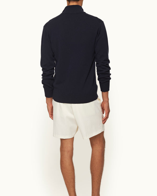 Orlebar Brown Orlebar Brown | Night Iris Navy Men's Tailored Fit Half-Zip Cashmere Jumper – ORLEBAR BROWN