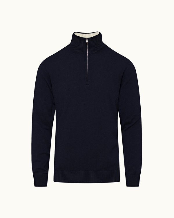 orlebar brown Orlebar Brown | Night Iris Navy Men's Tailored Fit Half-Zip Cashmere Jumper – ORLEBAR BROWN