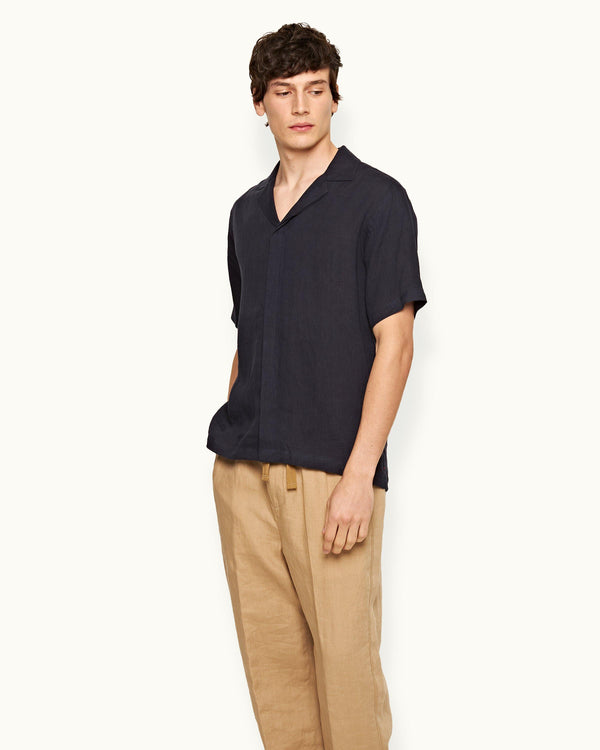 Orlebar Brown Orlebar Brown | Night Iris Relaxed Fit Capri Collar Linen Shirt – ORLEBAR BROWN